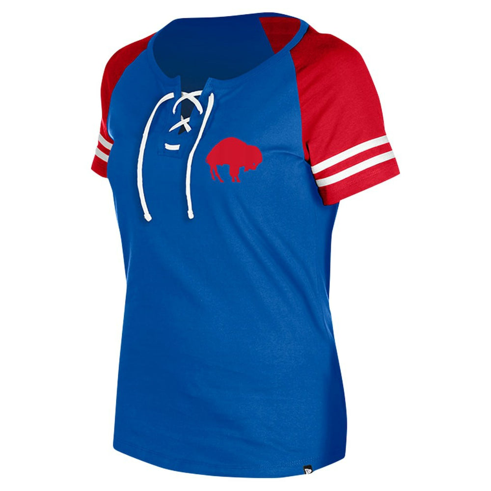 Buffalo Bills New Era Women's Throwback Lace-Up Raglan T-Shirt - Royal cheap