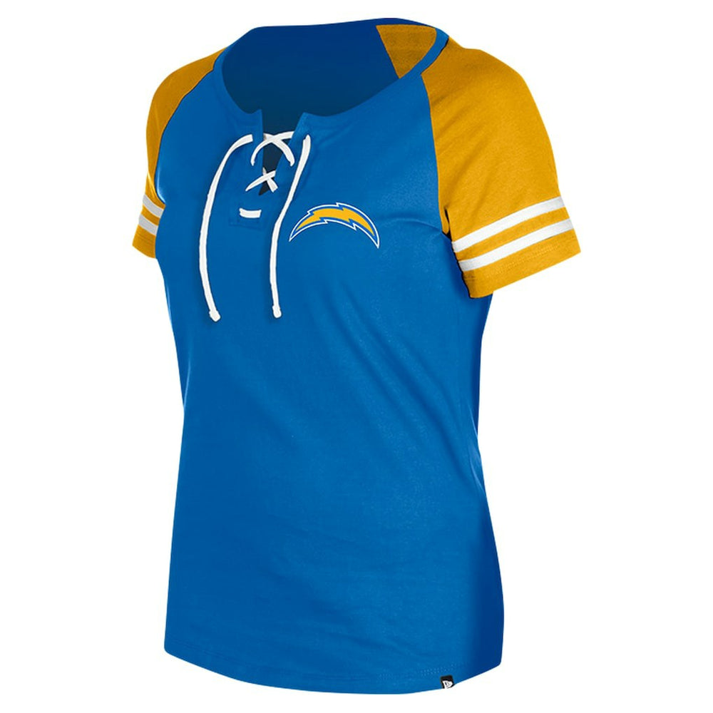 Los Angeles Chargers New Era Women's Lace-Up Raglan T-Shirt - Powder Blue discount