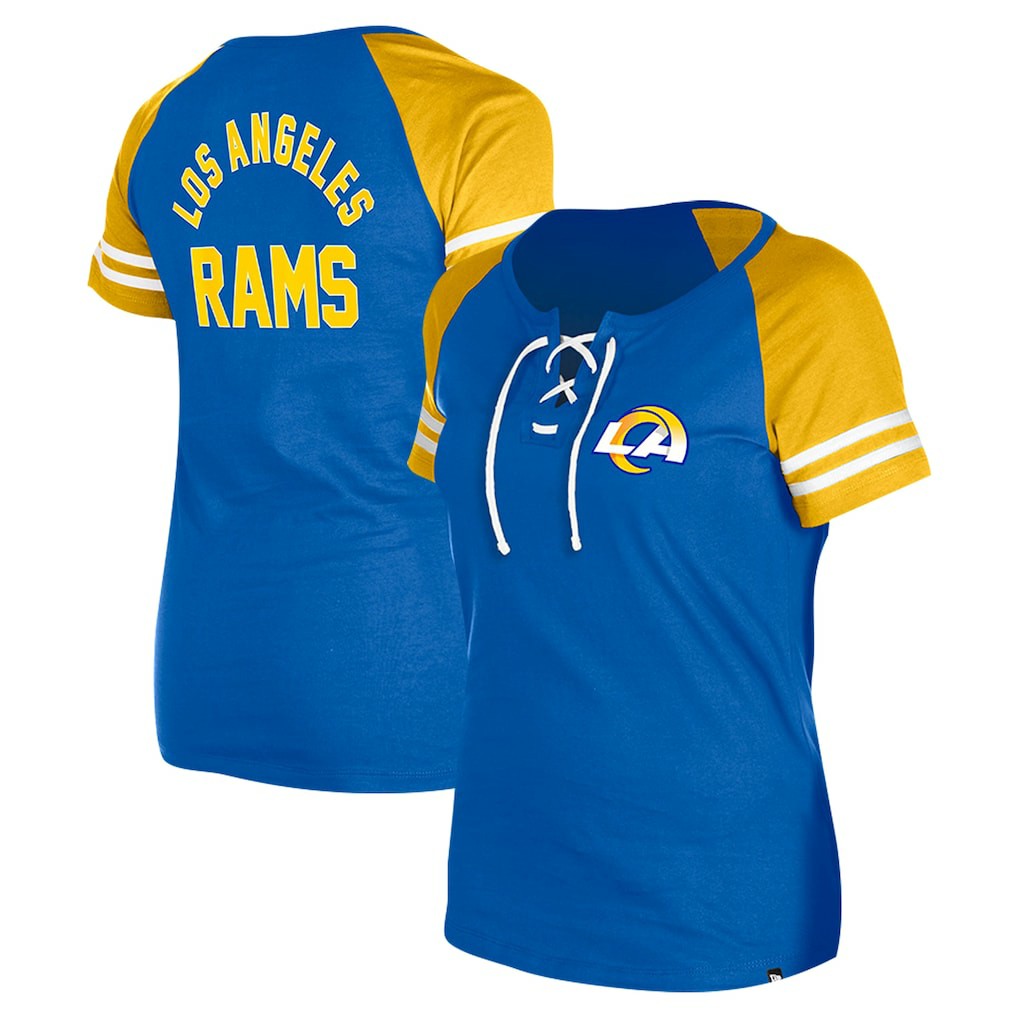 Los Angeles Rams New Era Women's Lace-Up Raglan T-Shirt - Royal cheap