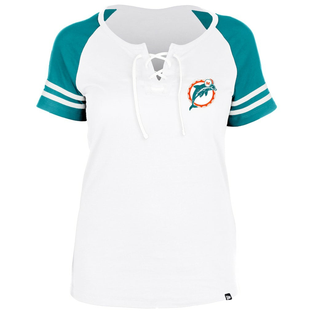 Miami Dolphins New Era Women's Throwback Lace-Up Raglan T-Shirt - Gray sale