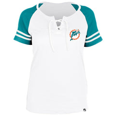 Miami Dolphins New Era Women's Throwback Lace-Up Raglan T-Shirt - Gray sale