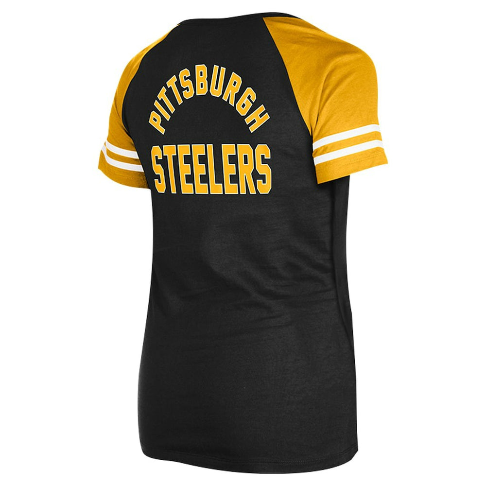 Pittsburgh Steelers New Era Women's Lace-Up Raglan T-Shirt - Black cheap