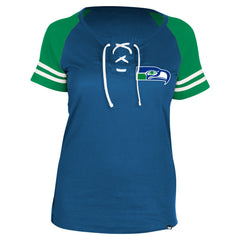 Seattle Seahawks New Era Women's Throwback Lace-Up Raglan T-Shirt - Royal discount