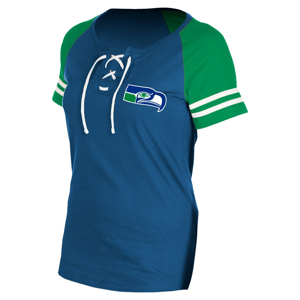 Seattle Seahawks New Era Women's Throwback Lace-Up Raglan T-Shirt - Royal discount