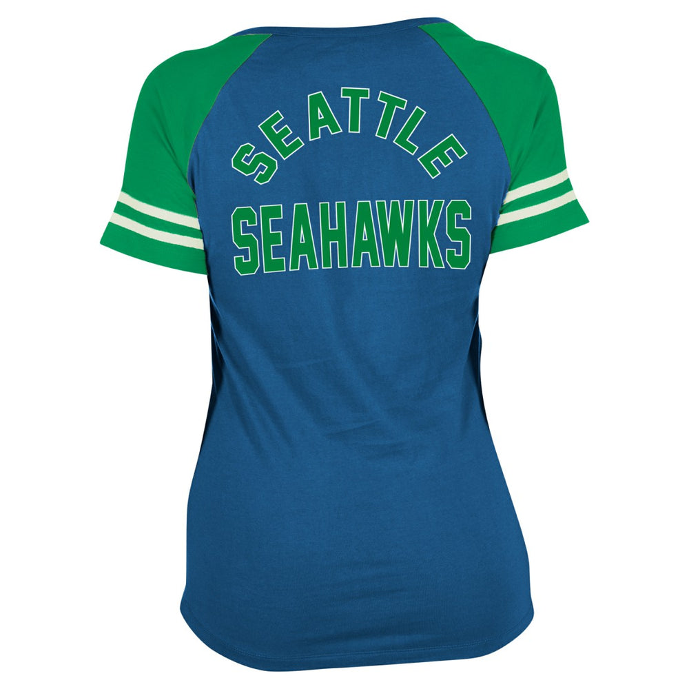 Seattle Seahawks New Era Women's Throwback Lace-Up Raglan T-Shirt - Royal discount