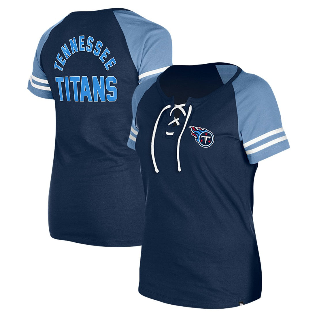 Tennessee Titans New Era Women's Lace-Up Raglan T-Shirt - Navy for sale
