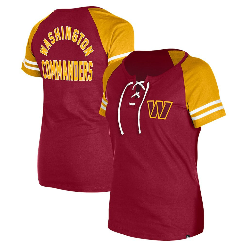 Washington Commanders New Era Women's Lace-Up Raglan T-Shirt - Burgundy on sale