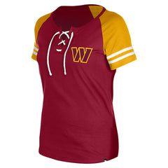 Washington Commanders New Era Women's Lace-Up Raglan T-Shirt - Burgundy on sale
