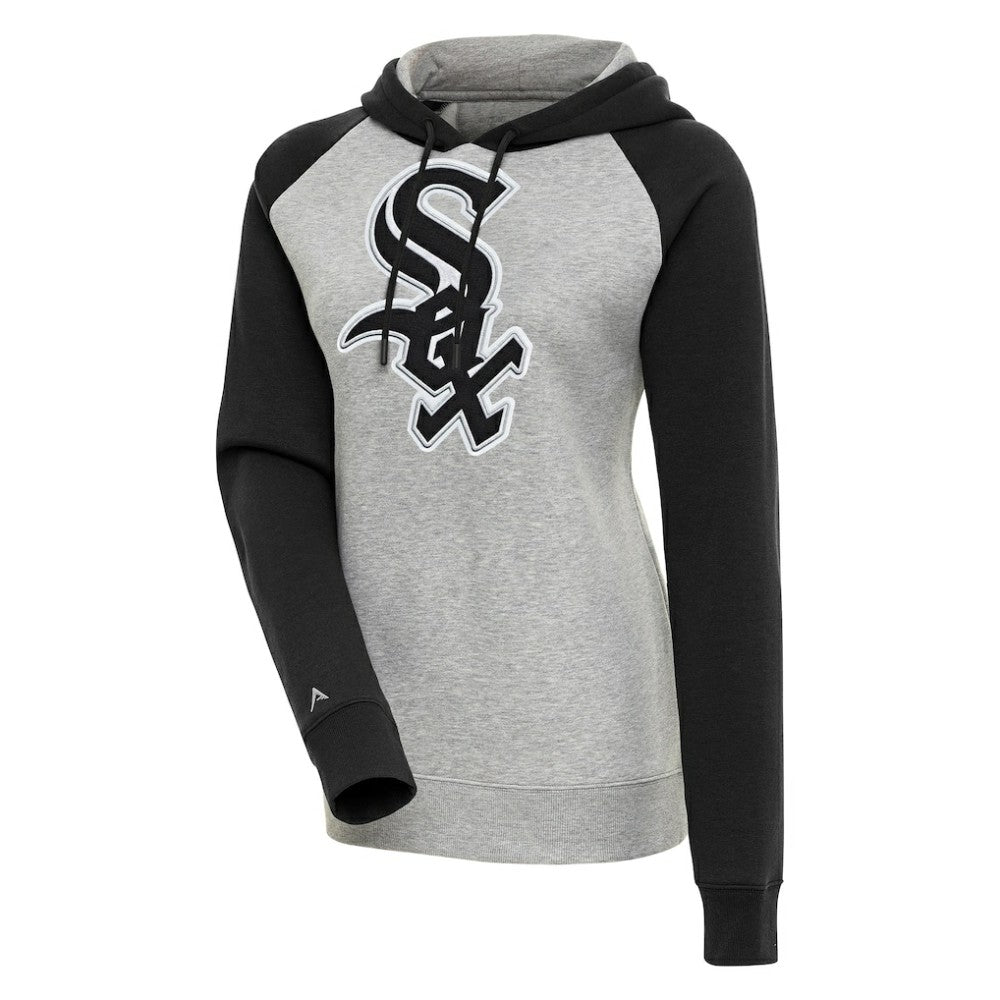 Chicago White Sox Antigua Women's Victory Raglan Sleeve Pullover Hoodie Heather Gray/Black