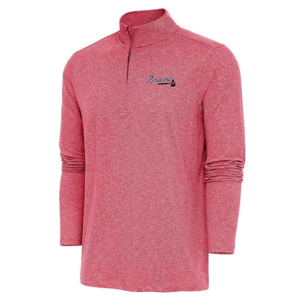Atlanta Braves Antigua Hunk Quarter-Zip Pullover Top Heather Red