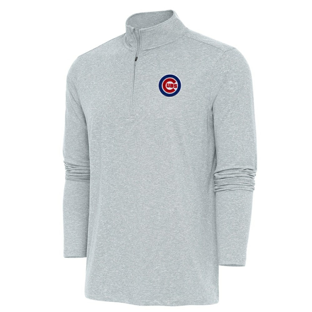 Chicago Cubs Antigua Hunk Quarter-Zip Pullover Top Heather Gray