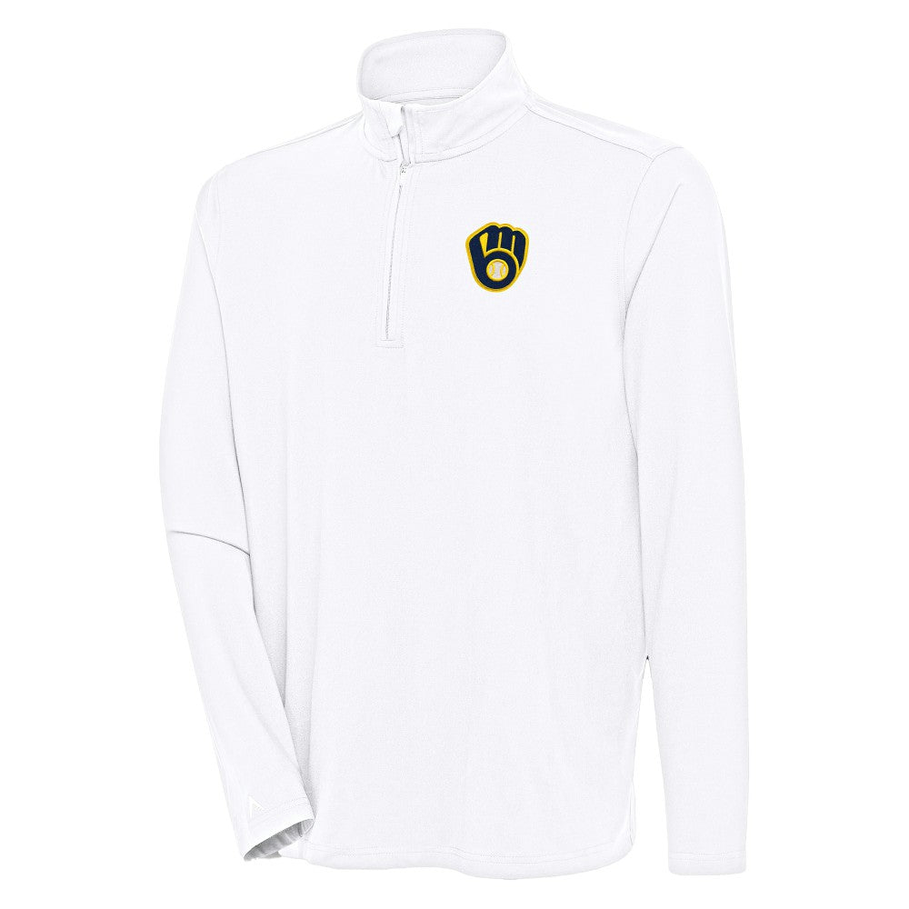 Milwaukee Brewers Antigua Hunk Quarter-Zip Pullover Top White