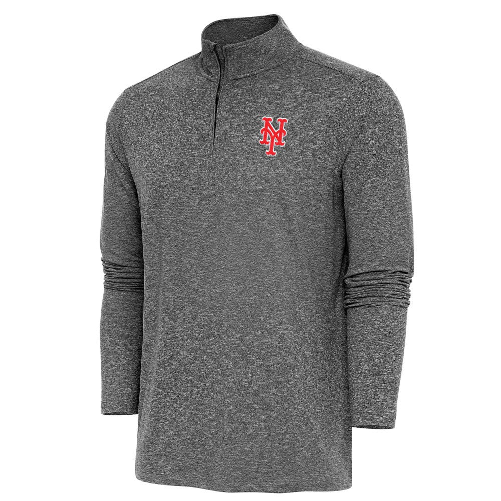 New York Mets Antigua Hunk Quarter-Zip Pullover Top Heather Black