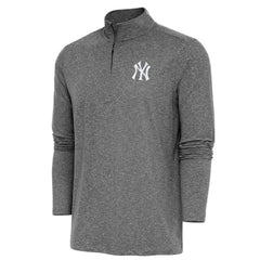 New York Yankees Antigua Hunk Quarter-Zip Pullover Top Heather Black
