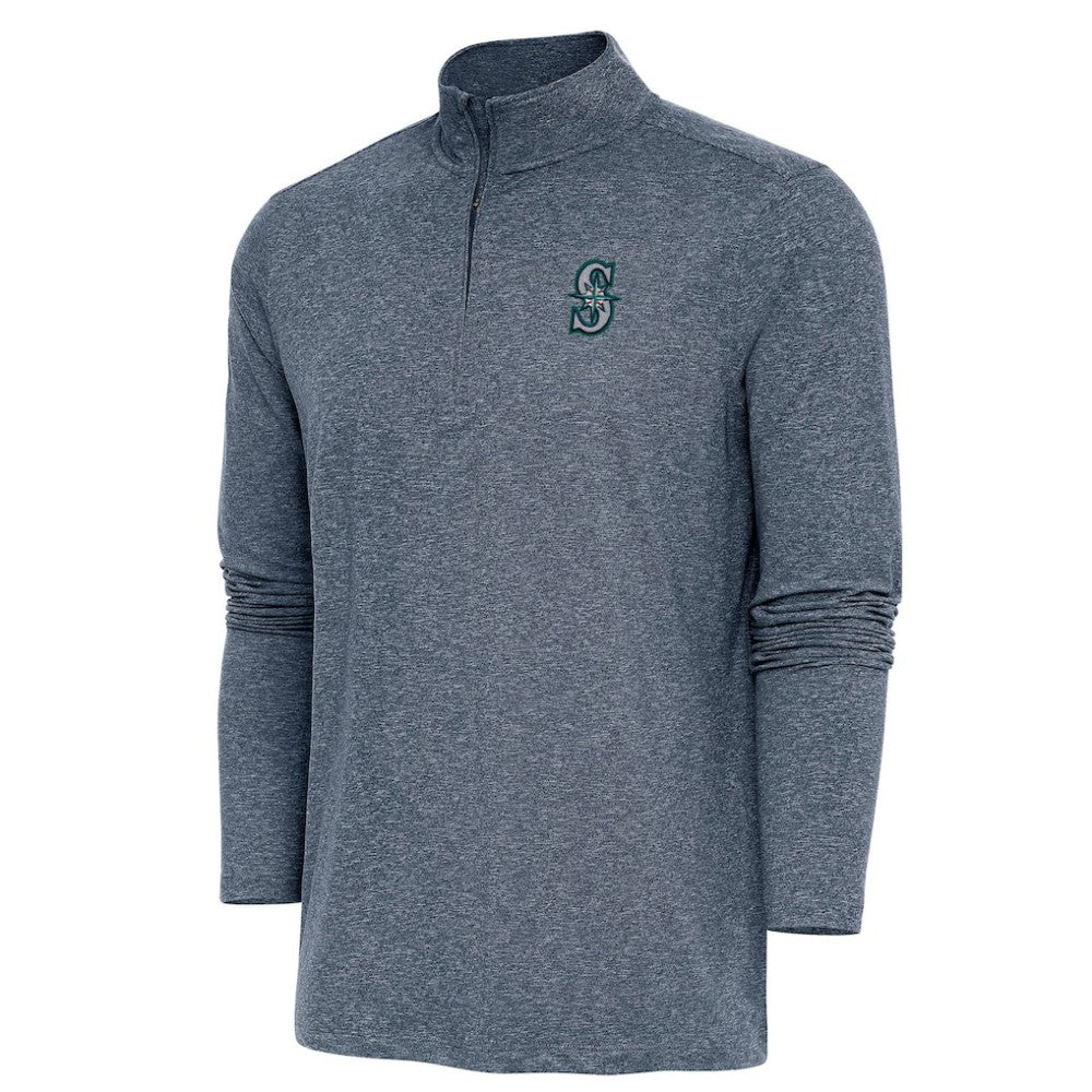 Seattle Mariners Antigua Hunk Quarter-Zip Pullover Top Heather Navy