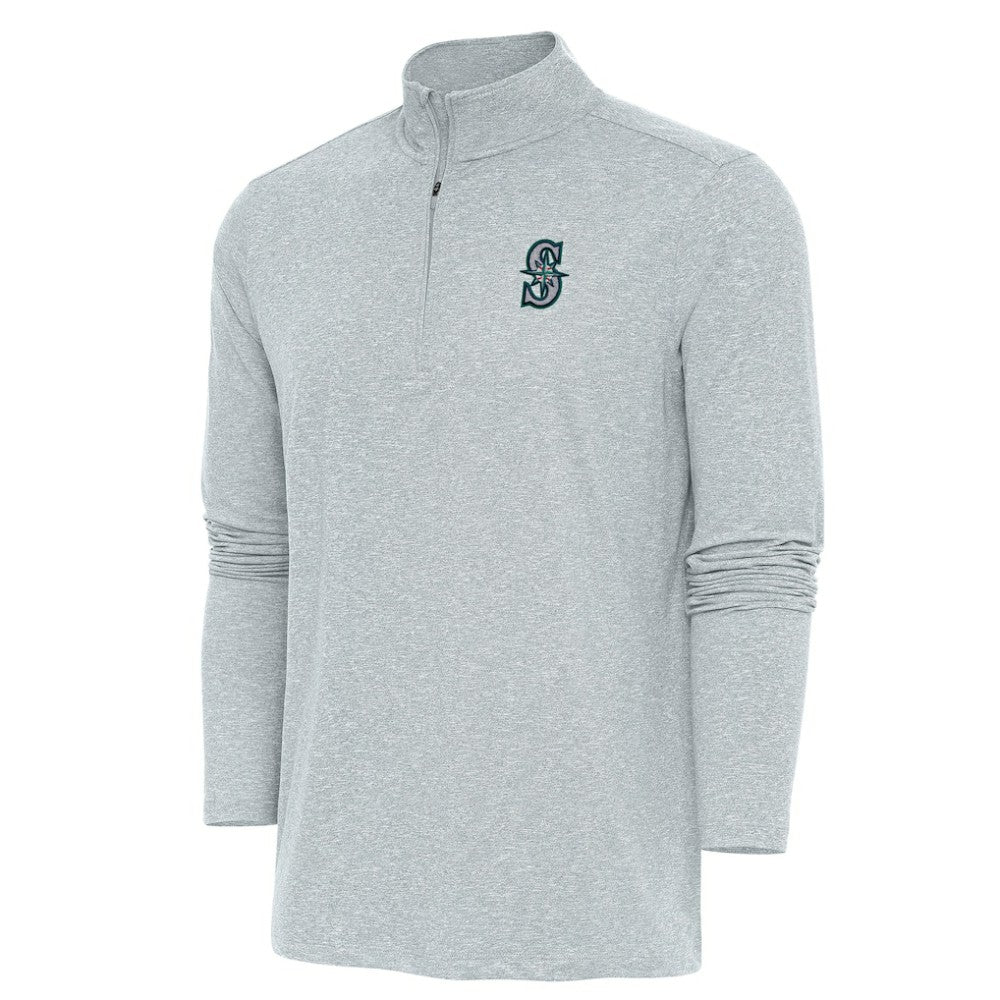 Seattle Mariners Antigua Hunk Quarter-Zip Pullover Top Heather Gray