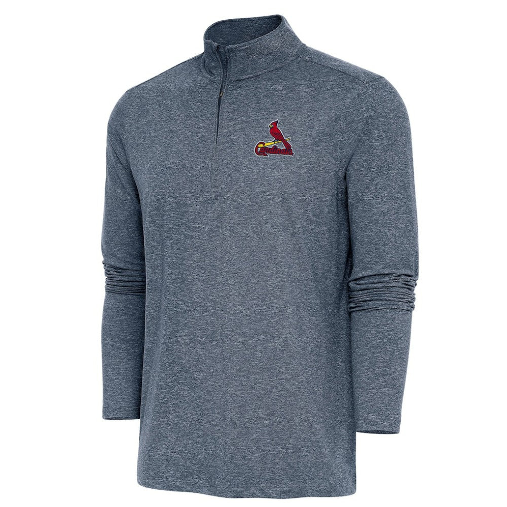 St. Louis Cardinals Antigua Hunk Quarter-Zip Pullover Top Heather Navy