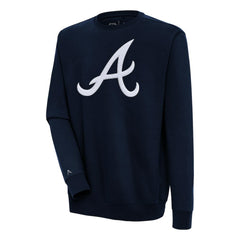 Atlanta Braves Antigua Victory Crewneck Chenille Pullover Sweatshirt Navy