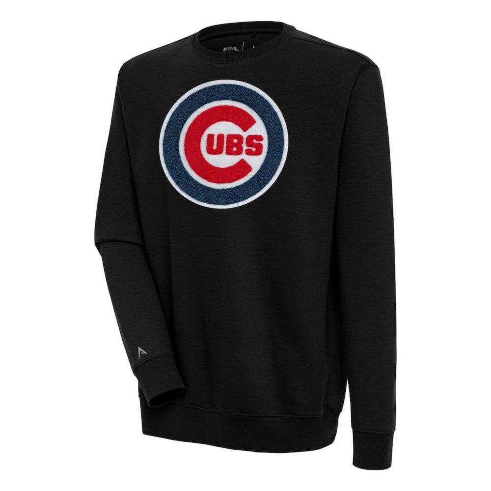 Chicago Cubs Antigua Victory Crewneck Chenille Pullover Sweatshirt Black