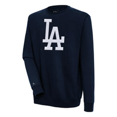 Los Angeles Dodgers Antigua Victory Crewneck Chenille Pullover Sweatshirt Navy