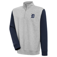 Detroit Tigers Antigua Victory Colorblock Quarter-Zip Pullover Top Heather Gray/Navy
