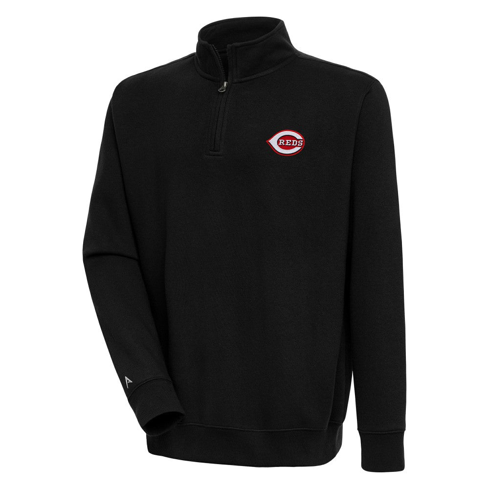 Cincinnati Reds Antigua Victory Quarter-Zip Pullover Top Black