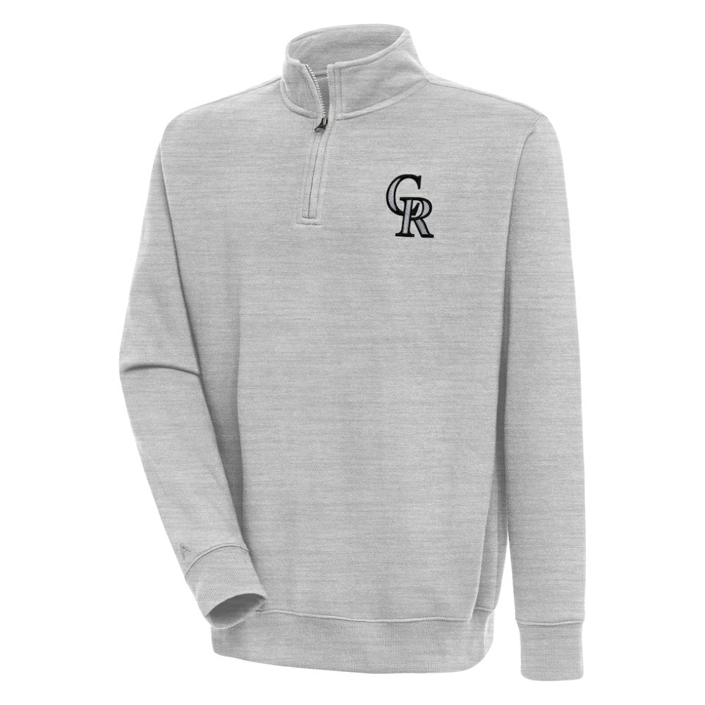 Colorado Rockies Antigua Victory Quarter-Zip Pullover Top Heather Gray