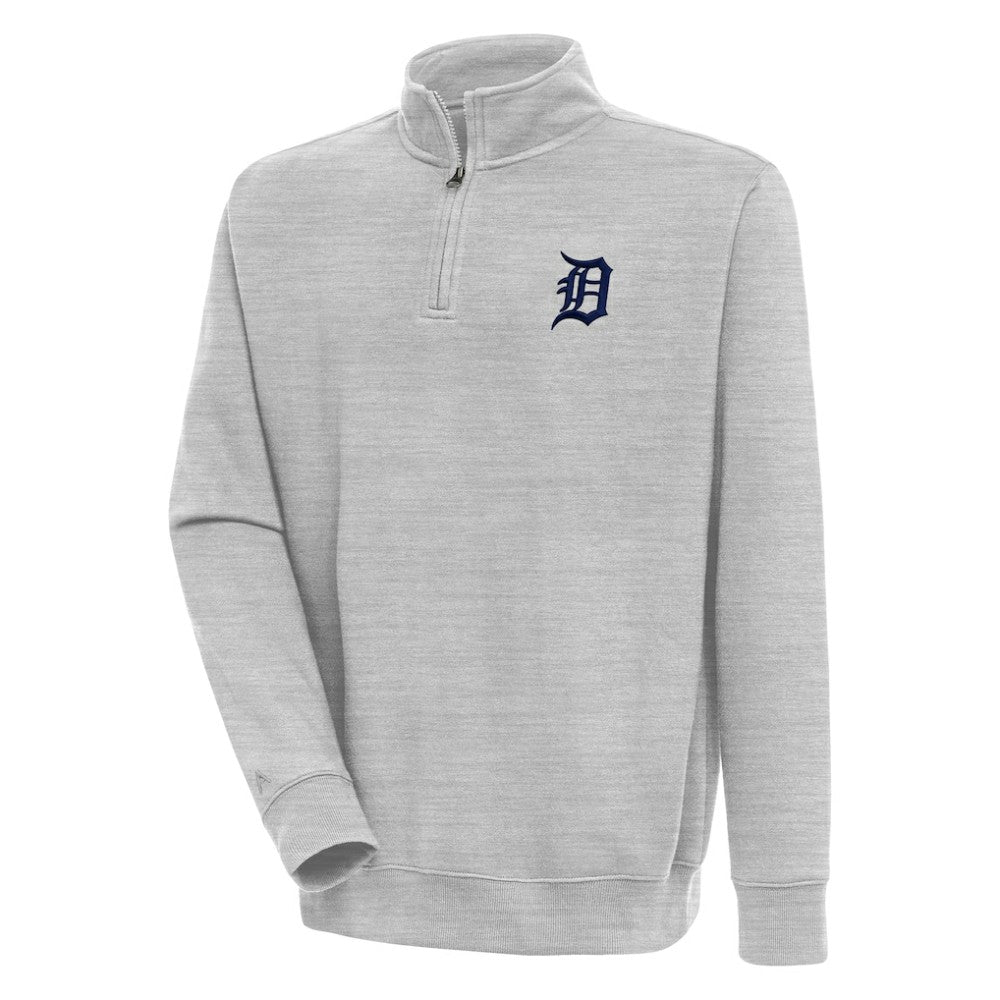 Detroit Tigers Antigua Victory Quarter-Zip Pullover Top Heather Gray