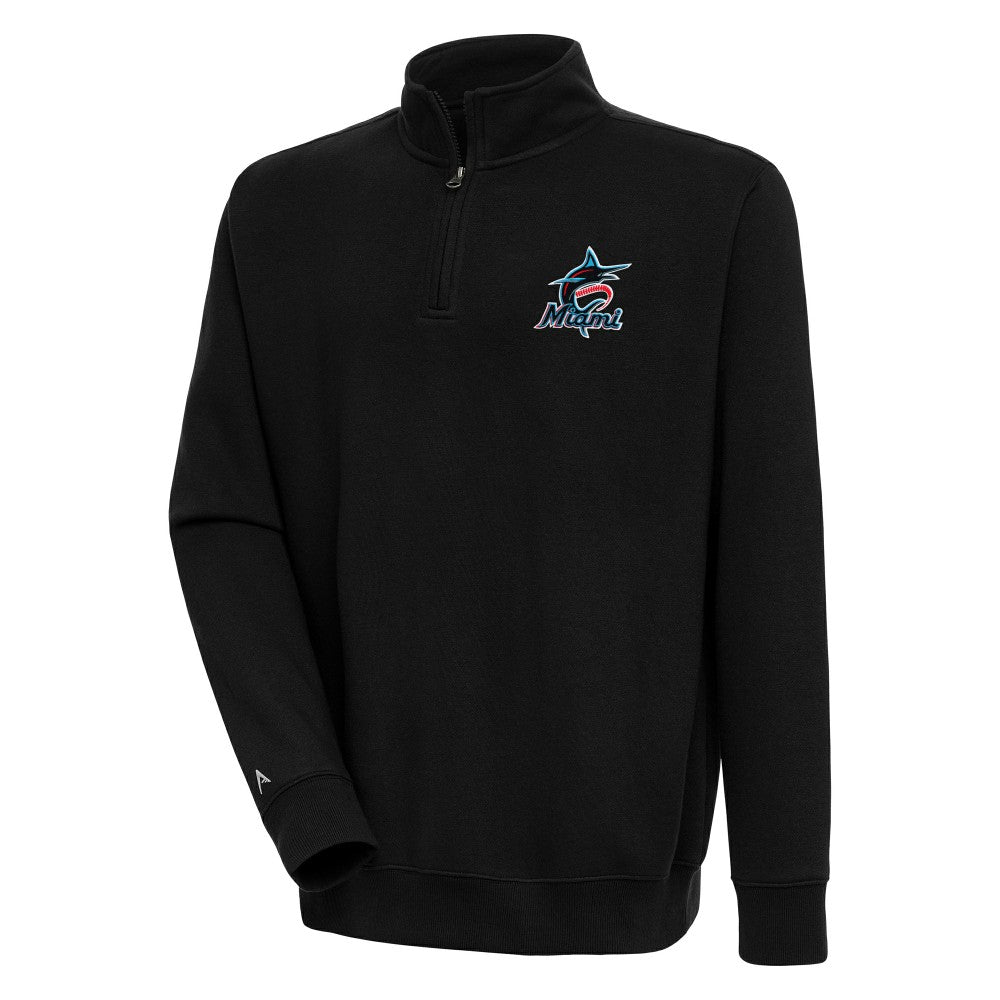 Miami Marlins Antigua Victory Quarter-Zip Pullover Top Black