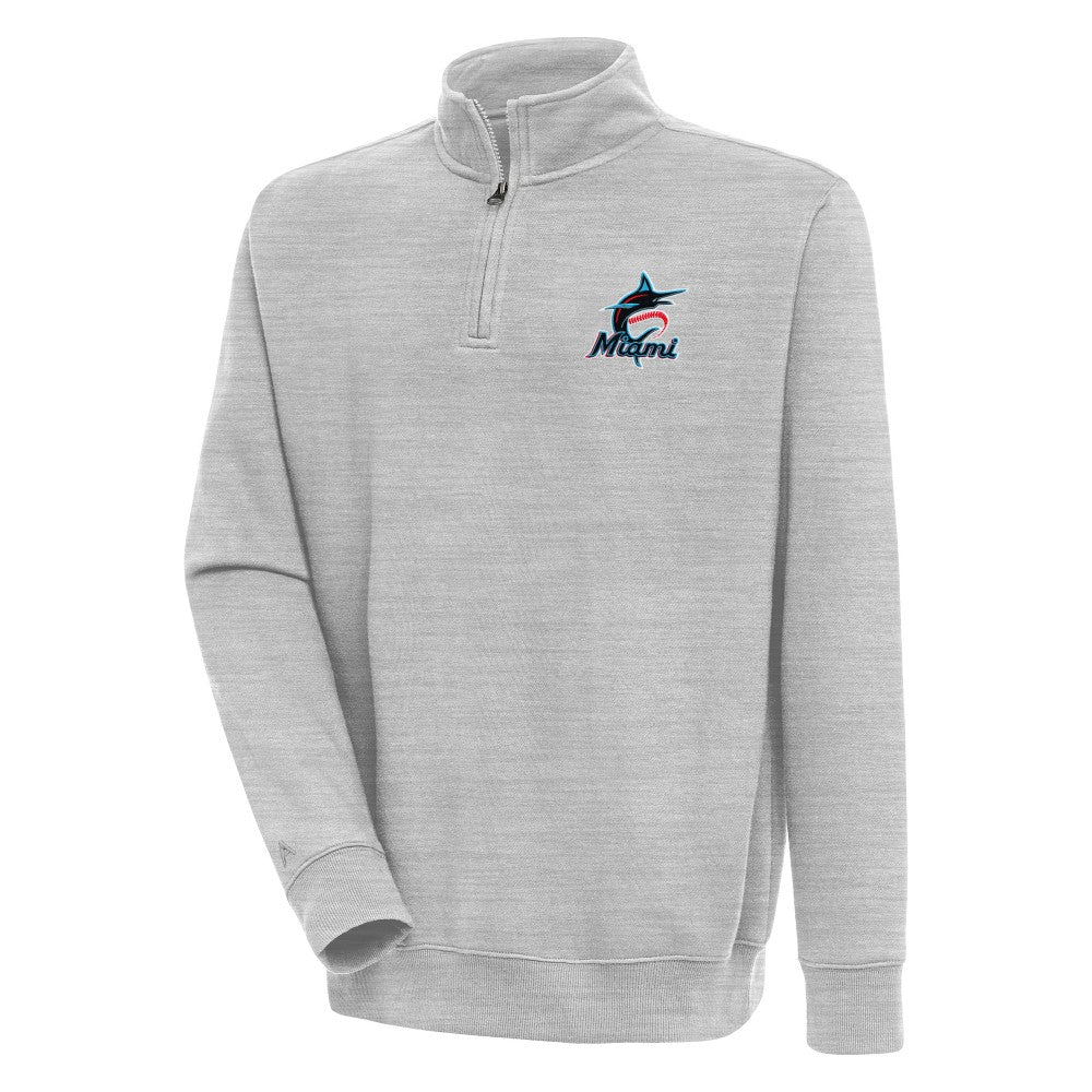 Miami Marlins Antigua Victory Quarter-Zip Pullover Top Heather Gray