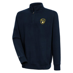 Milwaukee Brewers Antigua Victory Quarter-Zip Pullover Top Navy