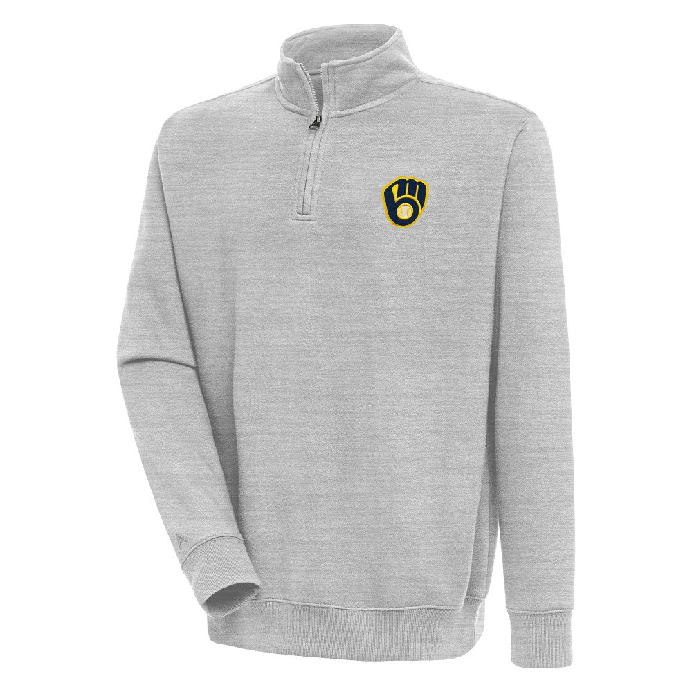 Milwaukee Brewers Antigua Victory Quarter-Zip Pullover Top Heather Gray
