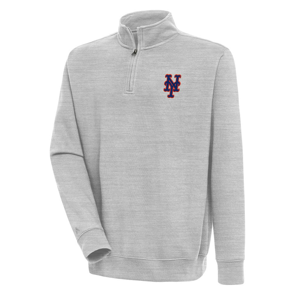New York Mets Antigua Victory Quarter-Zip Pullover Top Heather Gray