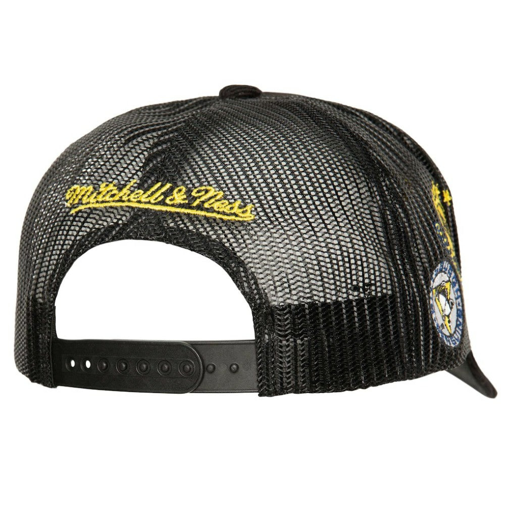 Pittsburgh Penguins Mitchell & Ness Times Up Classic Script Cord Trucker Adjustable Hat - Black Hats