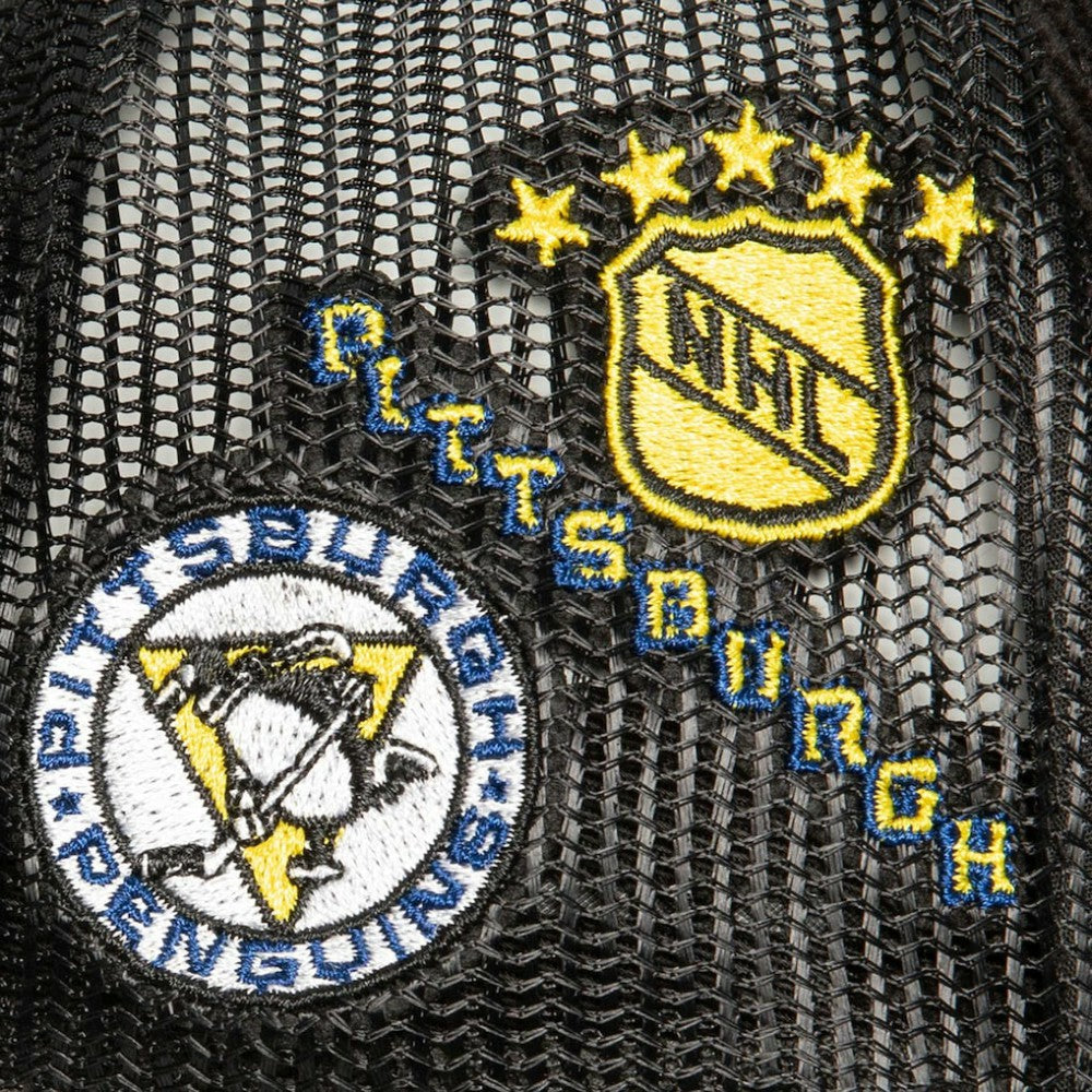 Pittsburgh Penguins Mitchell & Ness Times Up Classic Script Cord Trucker Adjustable Hat - Black Hats