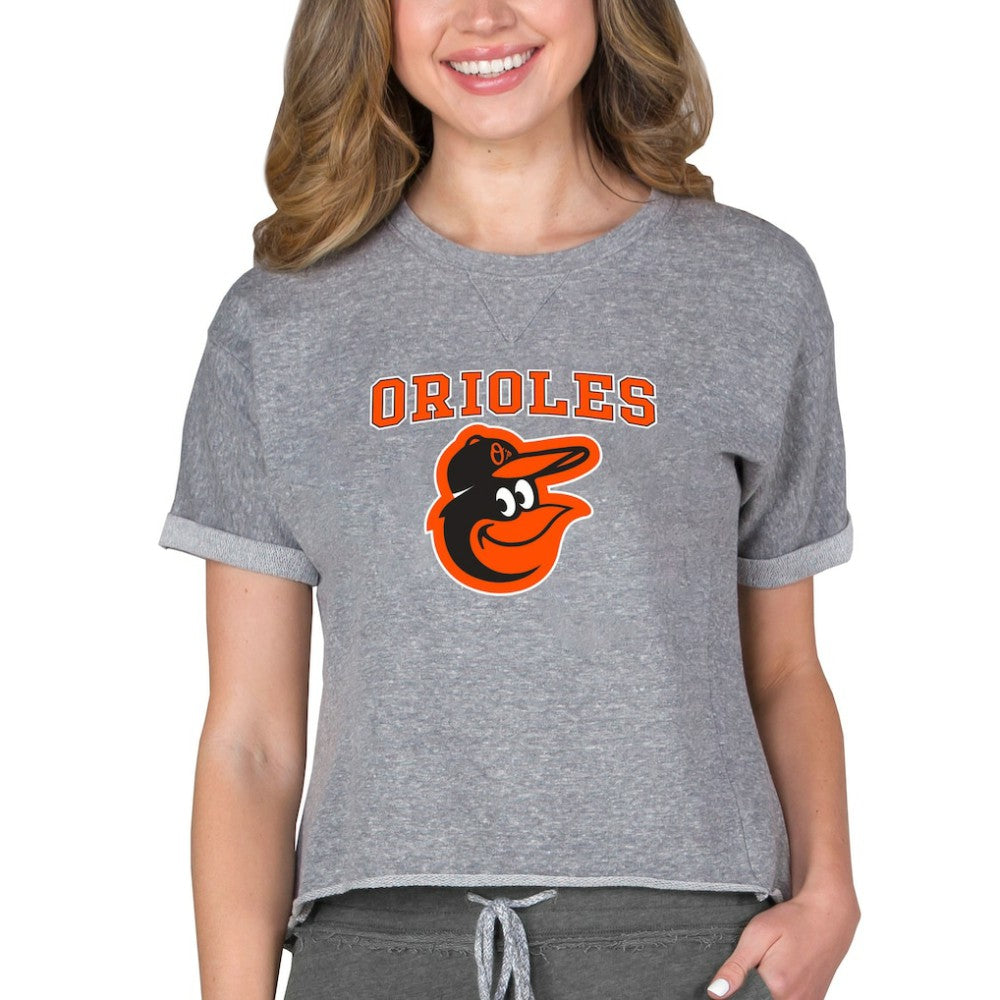 Baltimore Orioles Concepts Sport Women's Tri-Blend Mainstream Terry Short Sleeve Sweatshirt Top Gray