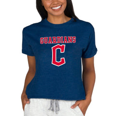 Cleveland Guardians Concepts Sport Women's Tri-Blend Mainstream Terry Short Sleeve Sweatshirt Top Navy