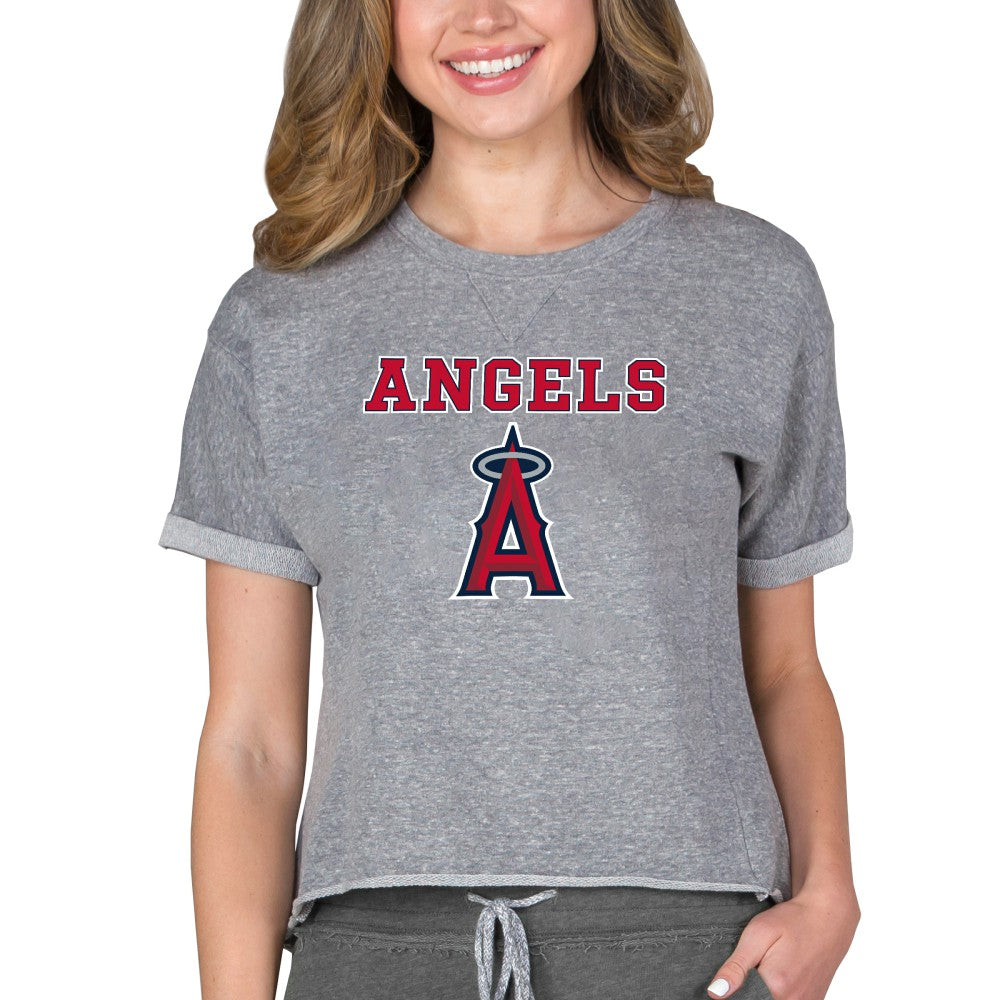 Los Angeles Angels Concepts Sport Women's Tri-Blend Mainstream Terry Short Sleeve Sweatshirt Top Gray