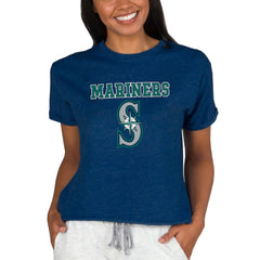 Seattle Mariners Concepts Sport Women's Tri-Blend Mainstream Terry Short Sleeve Sweatshirt Top Navy