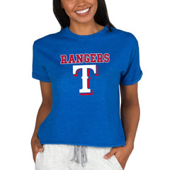 Texas Rangers Concepts Sport Women's Tri-Blend Mainstream Terry Short Sleeve Sweatshirt Top Royal