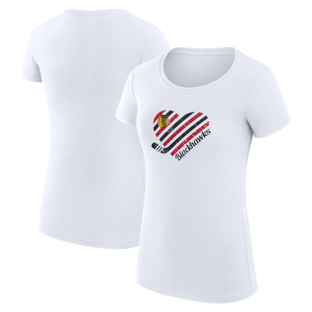 Chicago Blackhawks G-III 4Her by Carl Banks Women's Super-Slim Fit Lightweight Heart T-Shirt - White T-shirts
