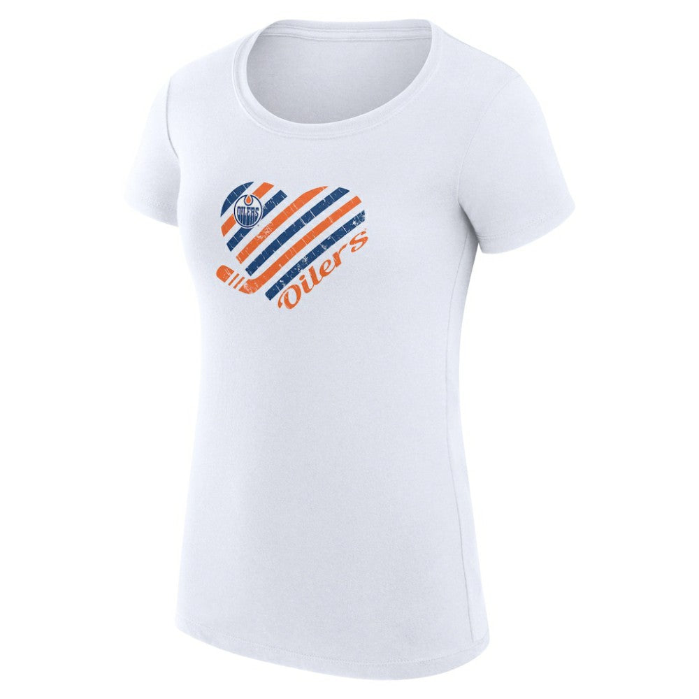 Edmonton Oilers G-III 4Her by Carl Banks Women's Super-Slim Fit Lightweight Heart T-Shirt - White T-shirts