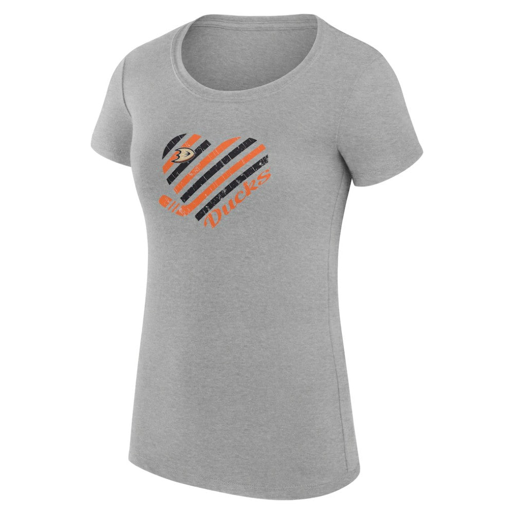 Anaheim Ducks G-III 4Her by Carl Banks Women's Super-Slim Fit Lightweight Heart T-Shirt - Heather Gray T-shirts