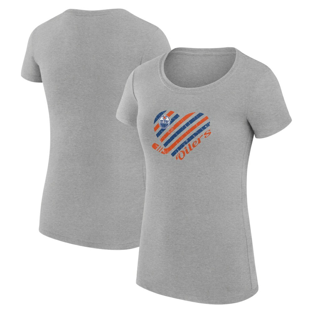 Edmonton Oilers G-III 4Her by Carl Banks Women's Super-Slim Fit Lightweight Heart T-Shirt - Heather Gray T-shirts