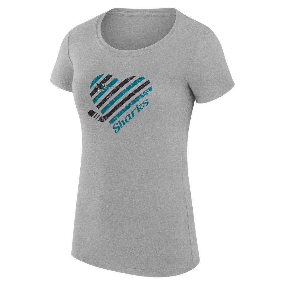 San Jose Sharks G-III 4Her by Carl Banks Women's Super-Slim Fit Lightweight Heart T-Shirt - Heather Gray T-shirts