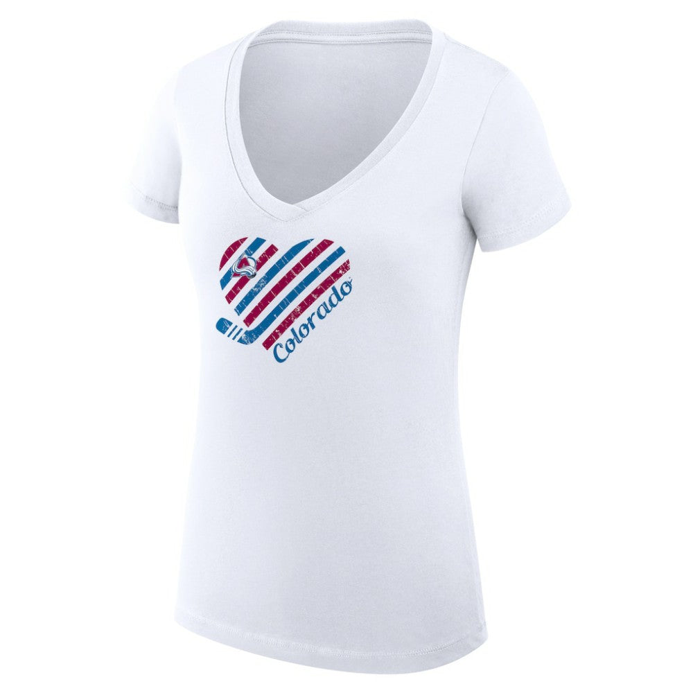Colorado Avalanche G-III 4Her by Carl Banks Women's Super-Slim Fit Lightweight Heart V-Neck T-Shirt - White T-shirts