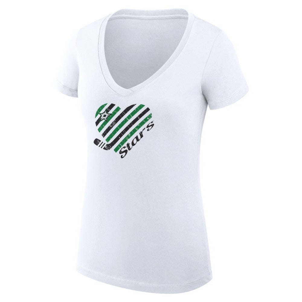 Dallas Stars G-III 4Her by Carl Banks Women's Super-Slim Fit Lightweight Heart V-Neck T-Shirt - White T-shirts