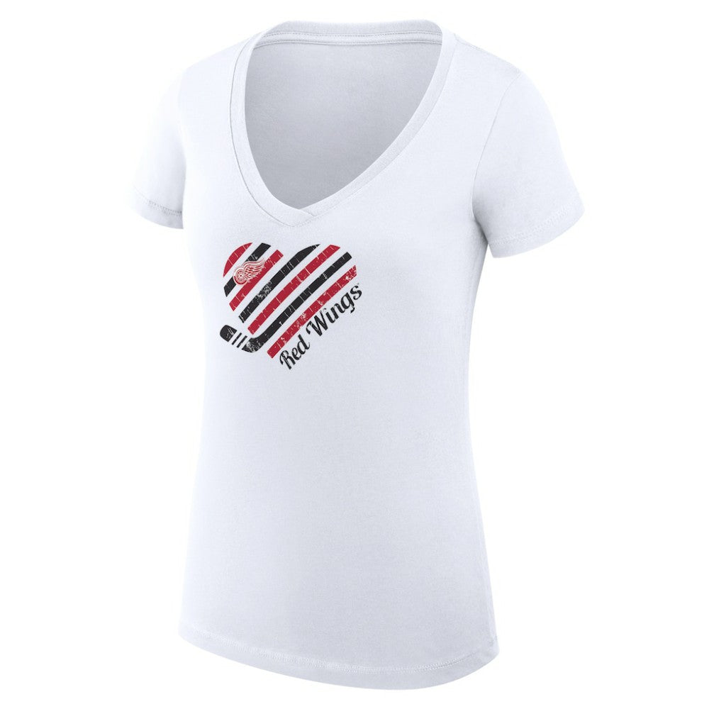 Detroit Red Wings G-III 4Her by Carl Banks Women's Super-Slim Fit Lightweight Heart V-Neck T-Shirt - White T-shirts