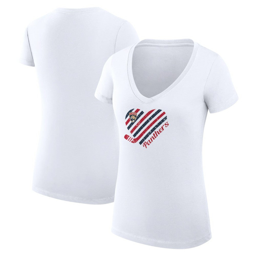Florida Panthers G-III 4Her by Carl Banks Women's Super-Slim Fit Lightweight Heart V-Neck T-Shirt - White T-shirts