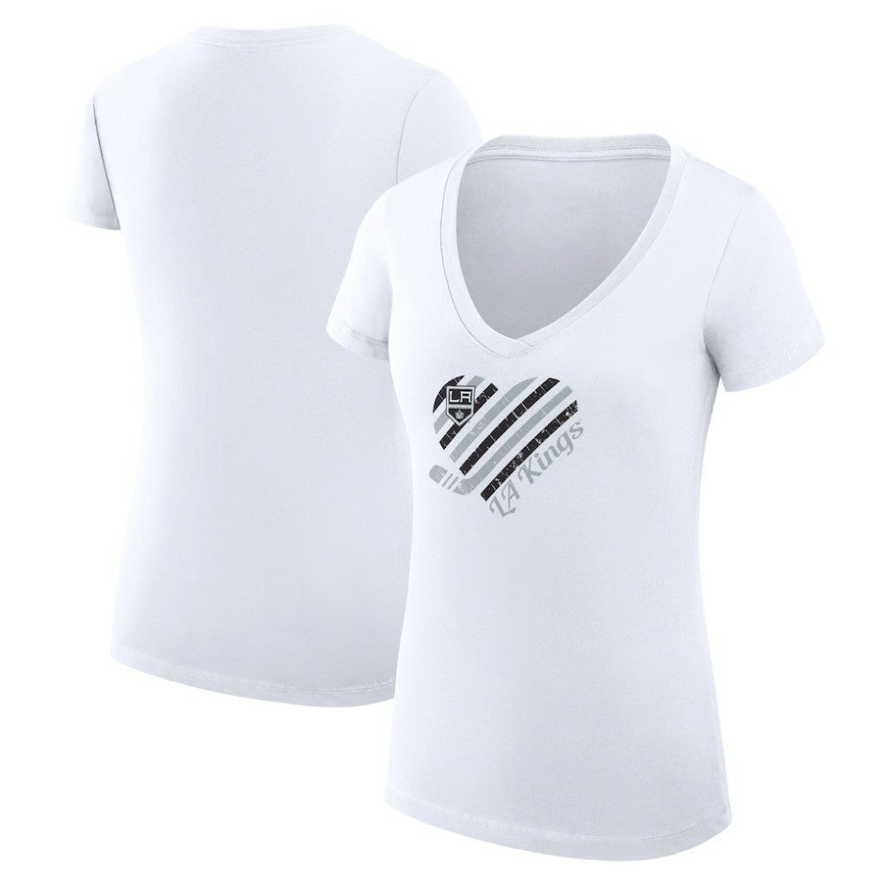 Los Angeles Kings G-III 4Her by Carl Banks Women's Super-Slim Fit Lightweight Heart V-Neck T-Shirt - White T-shirts